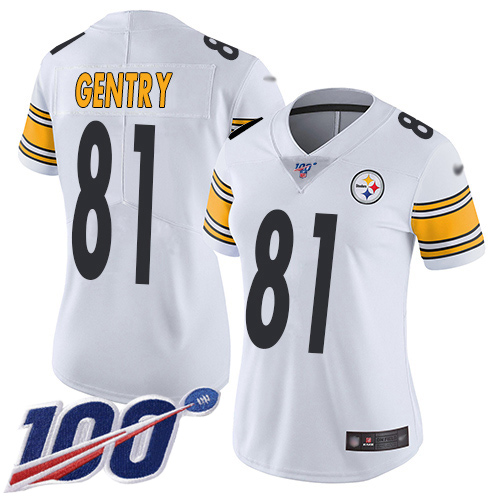 Women Pittsburgh Steelers Football 81 Limited White Zach Gentry Road 100th Season Vapor Untouchable Nike NFL Jersey